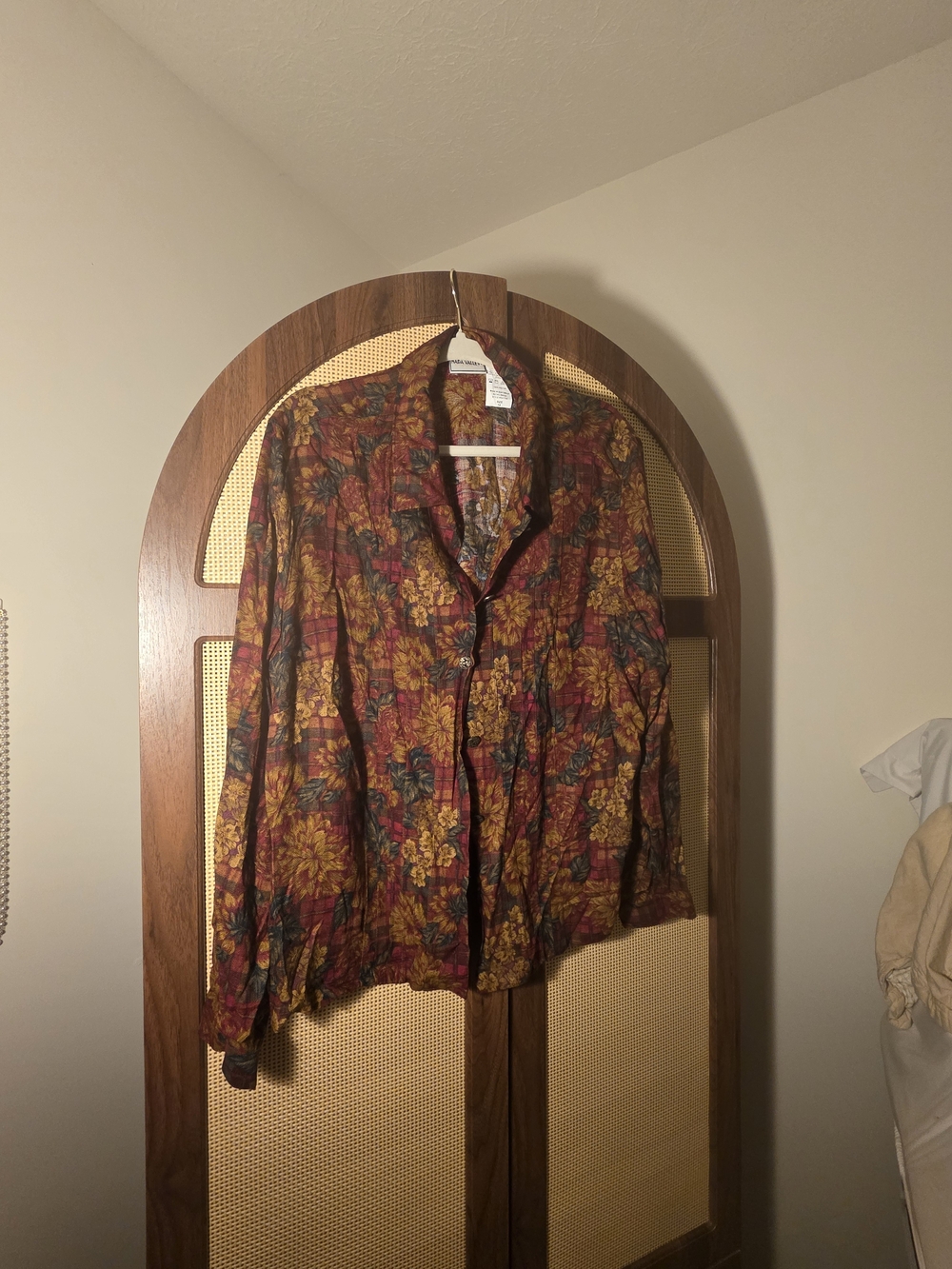 Floral Button-Front Blouse in Burgundy and Mustard